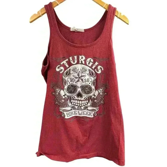 Sturgis Bike Week Skull & Bones Tank Top  Burgundy Size 2XL - Picture 4 of 9